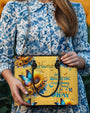 Custom Name Just Breathe Yellow Sunflower Butterfly Personalized Leather Bag _9_ wl1eX