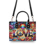 Custom Name Love Hippie Colorful Peace Sign and Hearts Personalized Leather Bag _10_ kxFTc