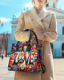 Custom Name Love Hippie Colorful Peace Sign and Hearts Personalized Leather Bag _12_ AJb97