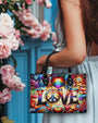 Custom Name Love Hippie Colorful Peace Sign and Hearts Personalized Leather Bag _13_ pnTSD