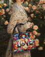 Custom Name Love Hippie Colorful Peace Sign and Hearts Personalized Leather Bag _2_ JL3VR