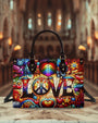 Custom Name Love Hippie Colorful Peace Sign and Hearts Personalized Leather Bag _5_ hNGnV
