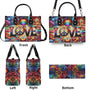 Custom Name Love Hippie Colorful Peace Sign and Hearts Personalized Leather Bag _6_ sqTNR