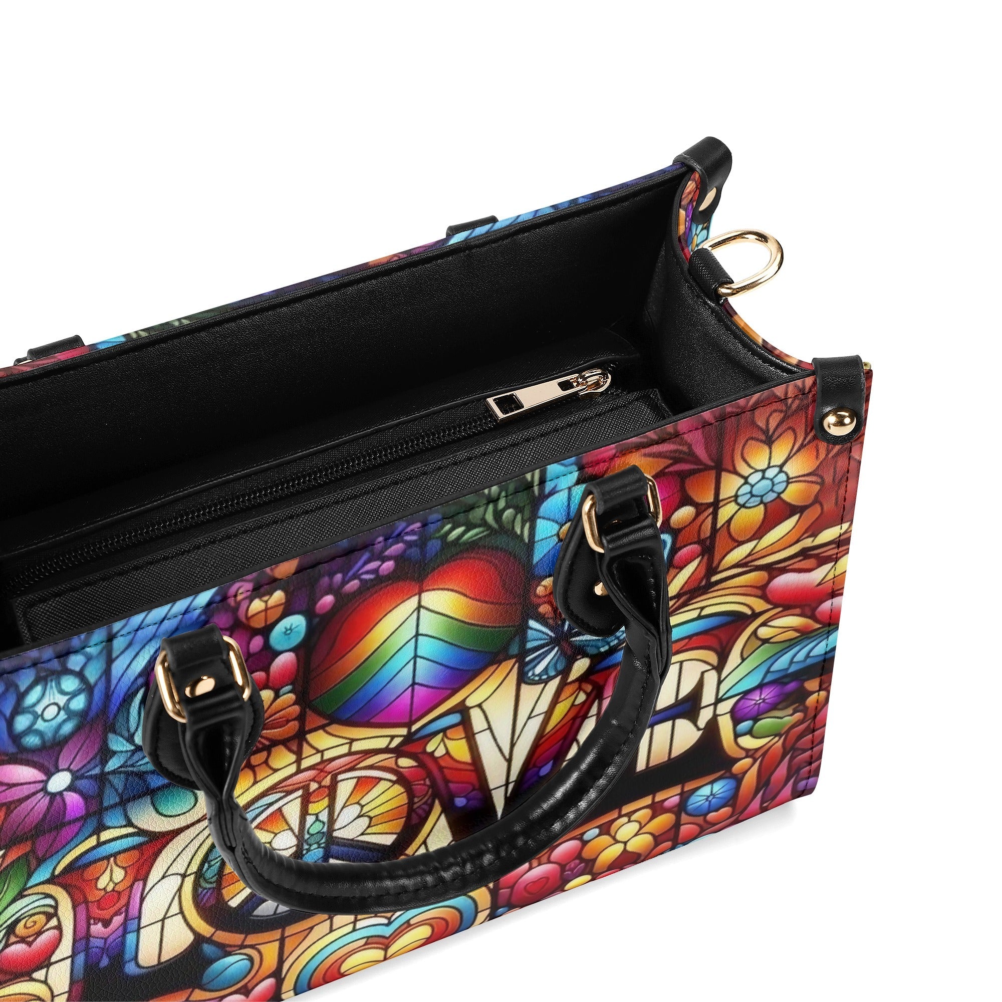 Custom Name Love Hippie Colorful Peace Sign and Hearts Personalized Leather Bag _7_ Dyzru