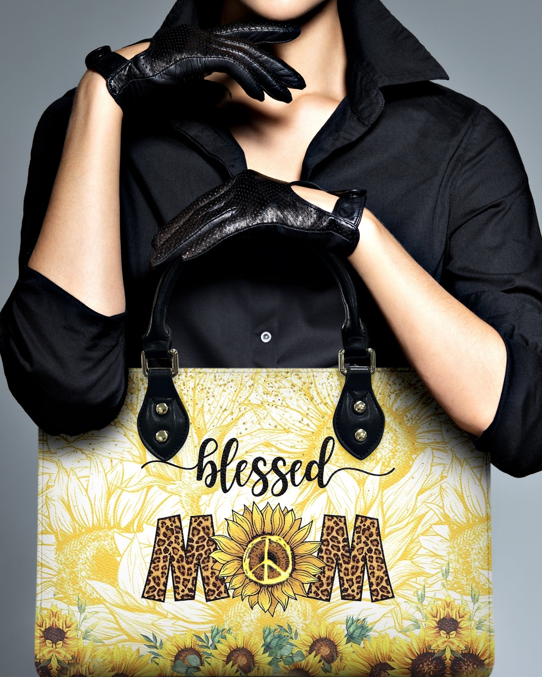 Custom Name Mom Sunflower Leopard Personalized Leather Bag Gift for Mom _11_ Mo48i