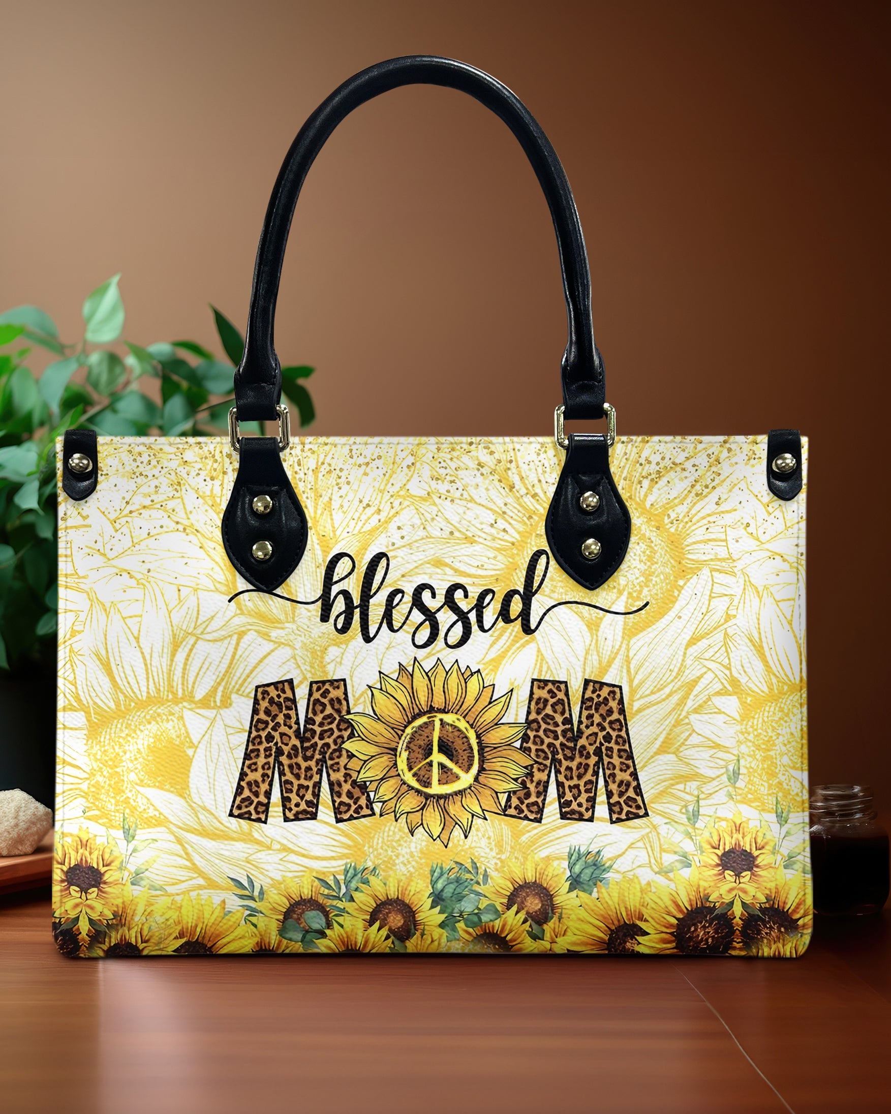 Custom Name Mom Sunflower Leopard Personalized Leather Bag Gift for Mom _13_ ZvmZx