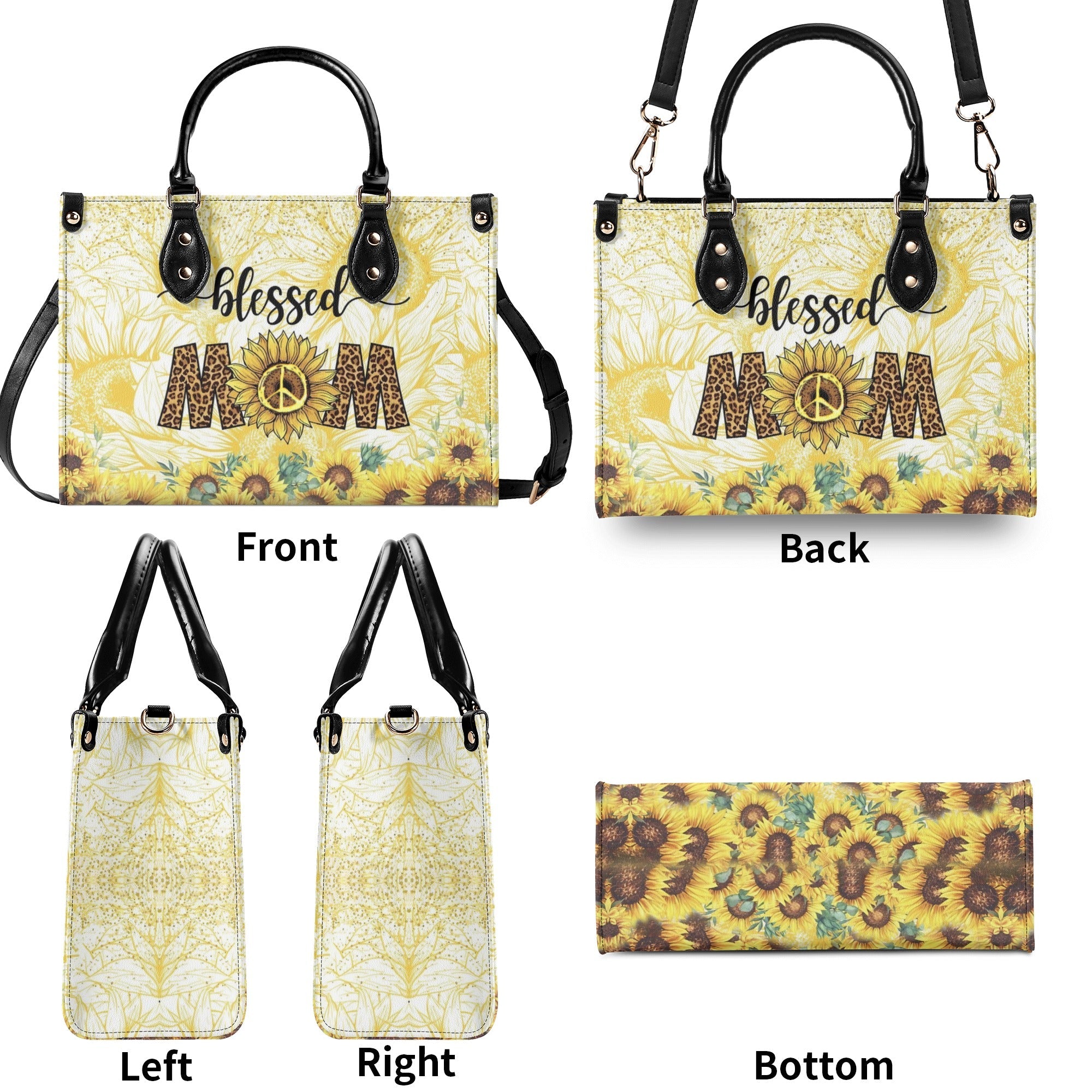 Custom Name Mom Sunflower Leopard Personalized Leather Bag Gift for Mom _3_ w568f