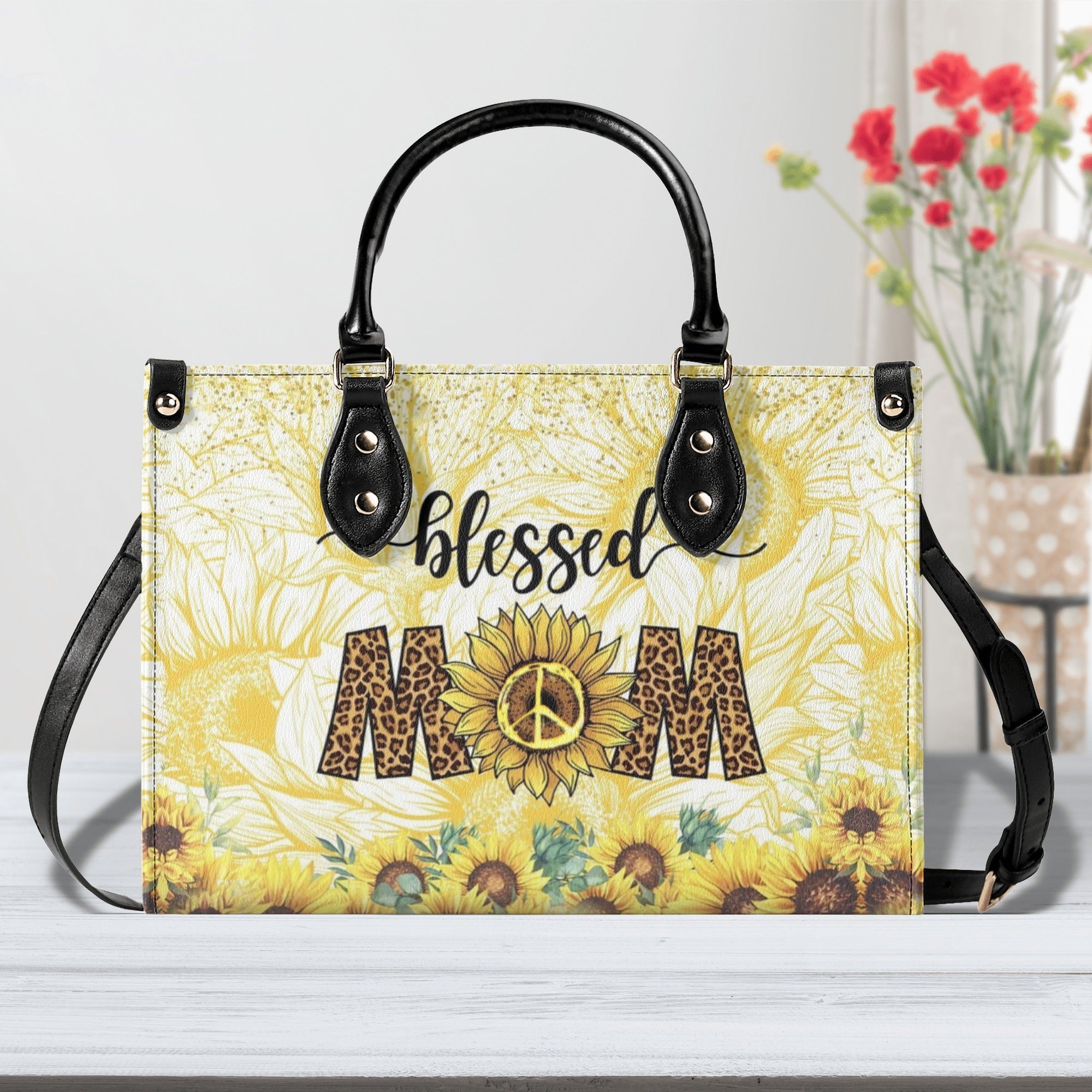 Custom Name Mom Sunflower Leopard Personalized Leather Bag Gift for Mom _5_ nIjxe