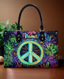 Custom Name Neon Peace Sign Personalized Hippie Leather Bag _1_ B5veO