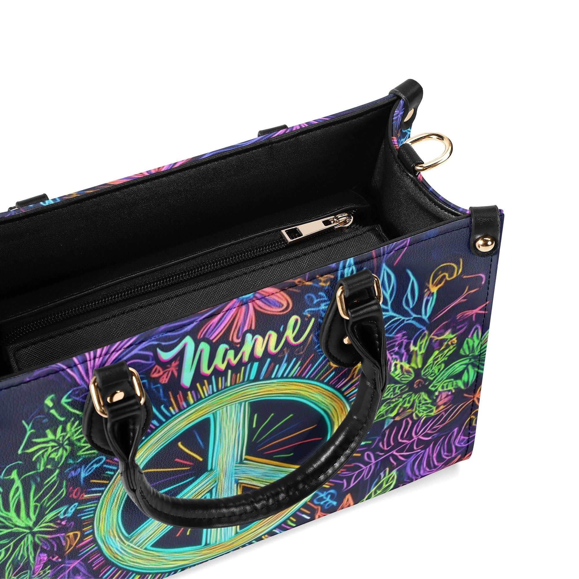 Custom Name Neon Peace Sign Personalized Hippie Leather Bag _2_ NBsdb