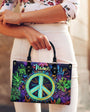 Custom Name Neon Peace Sign Personalized Hippie Leather Bag _6_ 1cliY