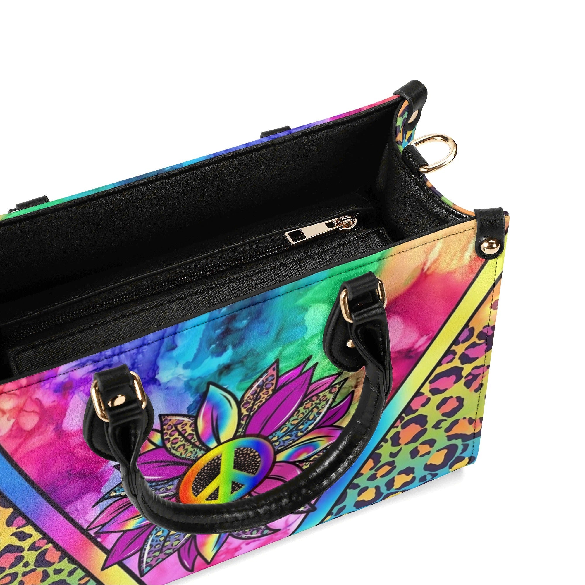 Custom Name Peace Flower Purse Tie Dye Colorful Leopard Hippie Leather Bag _7_ LXzMx