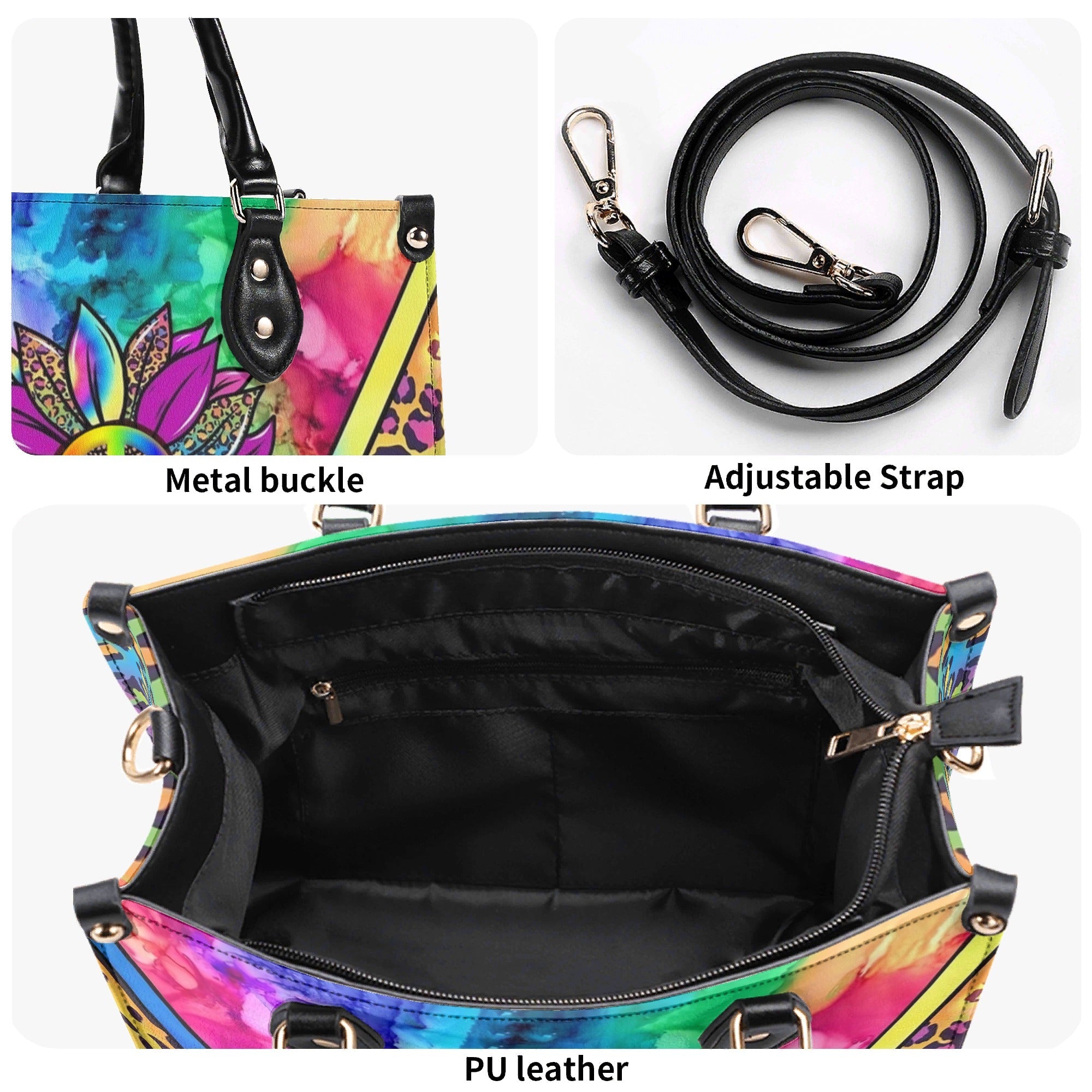 Custom Name Peace Flower Purse Tie Dye Colorful Leopard Hippie Leather Bag _8_ haLBJ