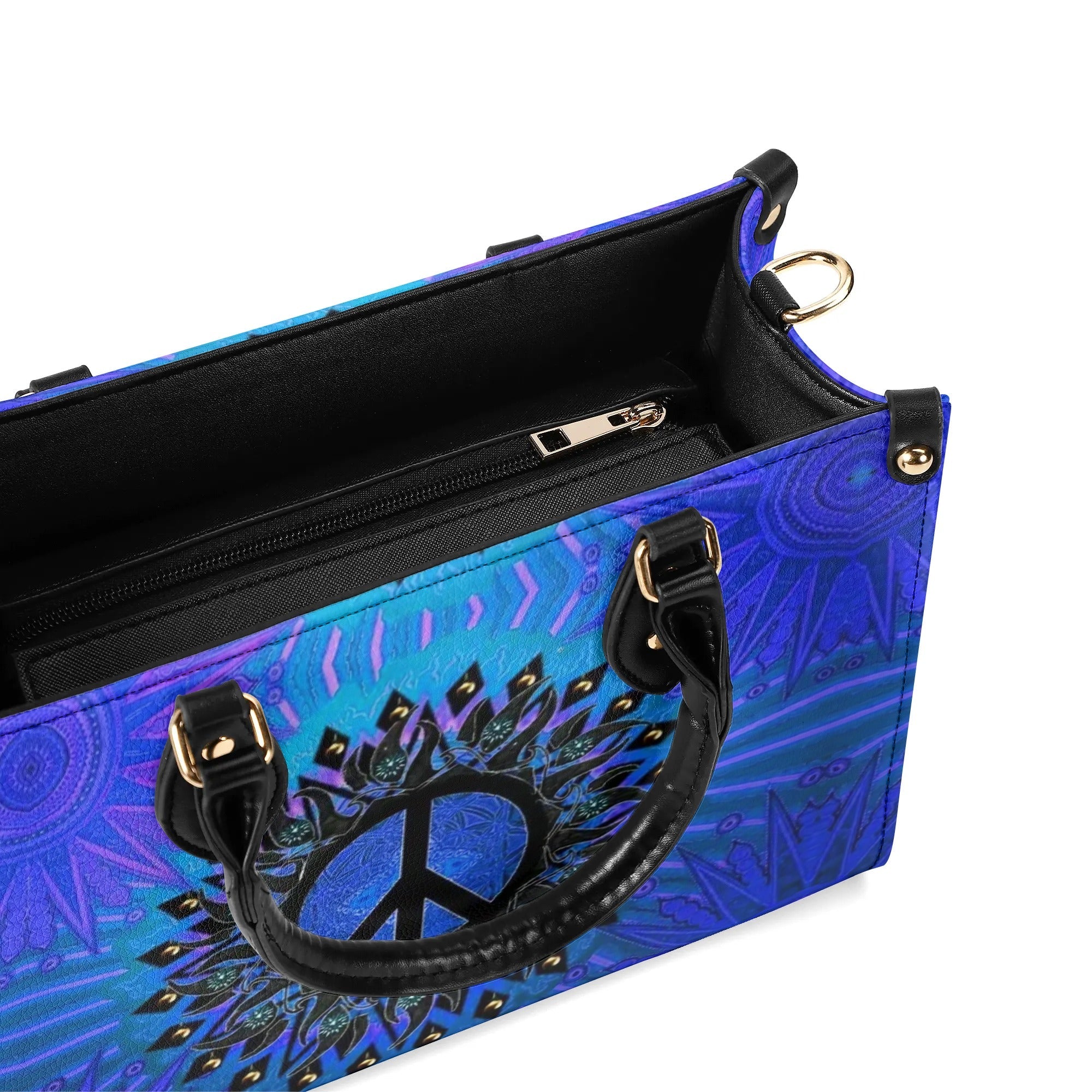 Custom Name Peace Sign Mandala Blue Psychedelic Hippie Leather Bag _6_ Puuvj
