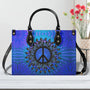 Custom Name Peace Sign Mandala Blue Psychedelic Hippie Leather Bag _8_ yYsEB