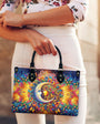 Custom Name Sun and Moon Hippie Psychedelic Colorful Boho Style Leather Bag _1_ GaD9p