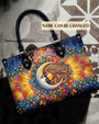 Custom Name Sun and Moon Hippie Psychedelic Colorful Boho Style Leather Bag _2_ Q03tp