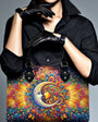 Custom Name Sun and Moon Hippie Psychedelic Colorful Boho Style Leather Bag _4_ C0hQ9