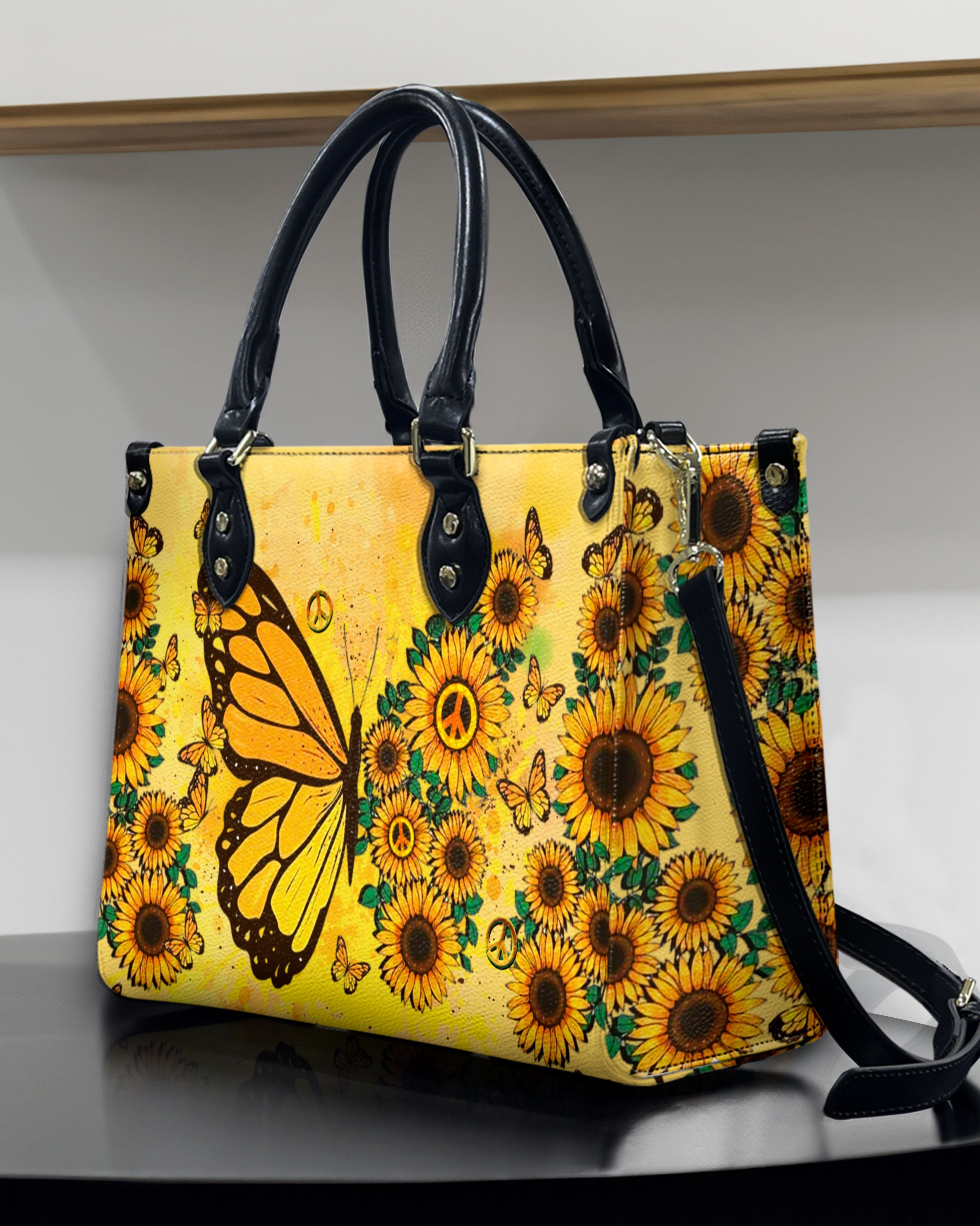Custom Name Sunflower Butterfly Personalized Leather Bag Gift for Women _4_ TtZEe