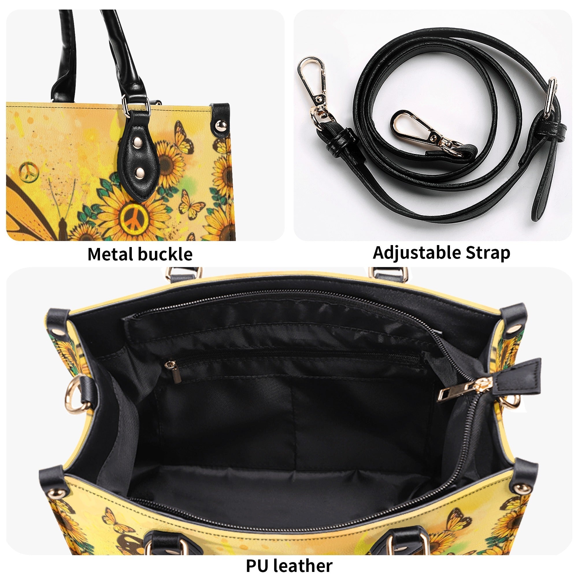 Custom Name Sunflower Butterfly Personalized Leather Bag Gift for Women _8_ Ogmy6
