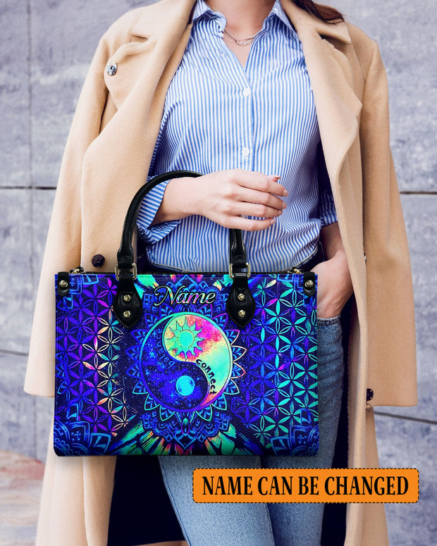 Custom Name Yin Yang Mandala - Personalized Hippie Leather Bag - Gift for Women