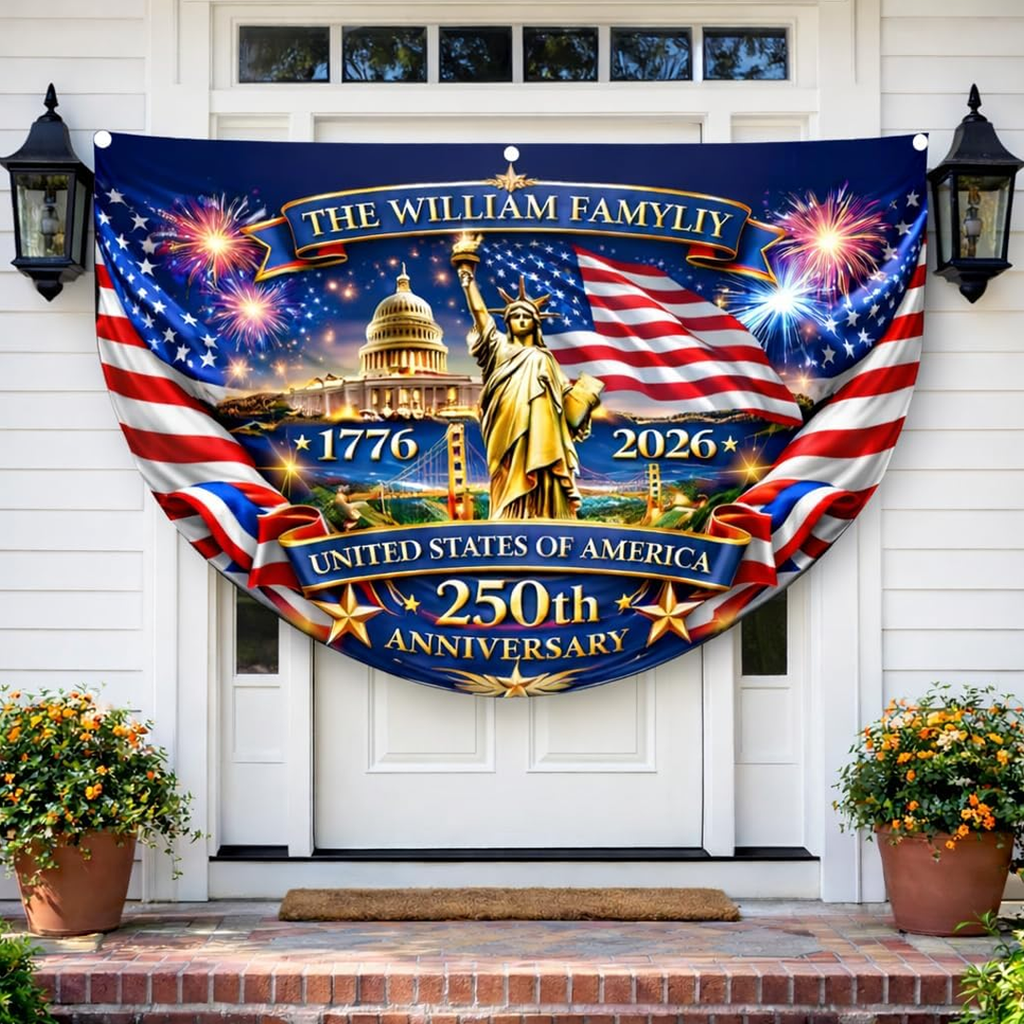 Custom Patriotic Semiquincentennial Porch Bunting Flag Decor_ Fourth of July Banner 001