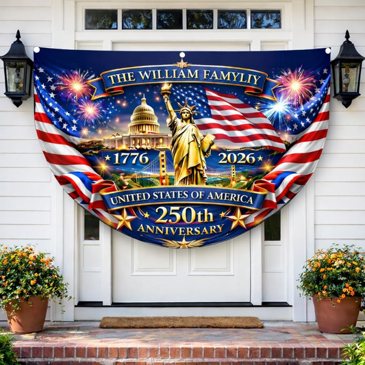 Custom Patriotic Semiquincentennial Porch Bunting Flag Decor_ Fourth of July Banner 001