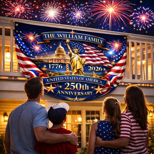 Custom Patriotic Semiquincentennial Porch Bunting Flag Decor_ Fourth of July Banner 005