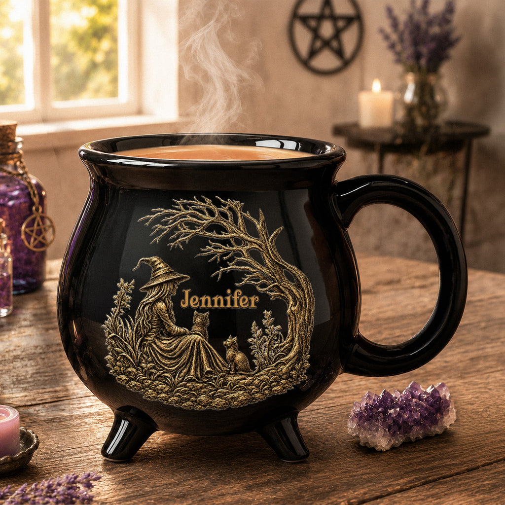Custom Witch Vintage Witchcraft Faux Pattern Personalized Mug_1