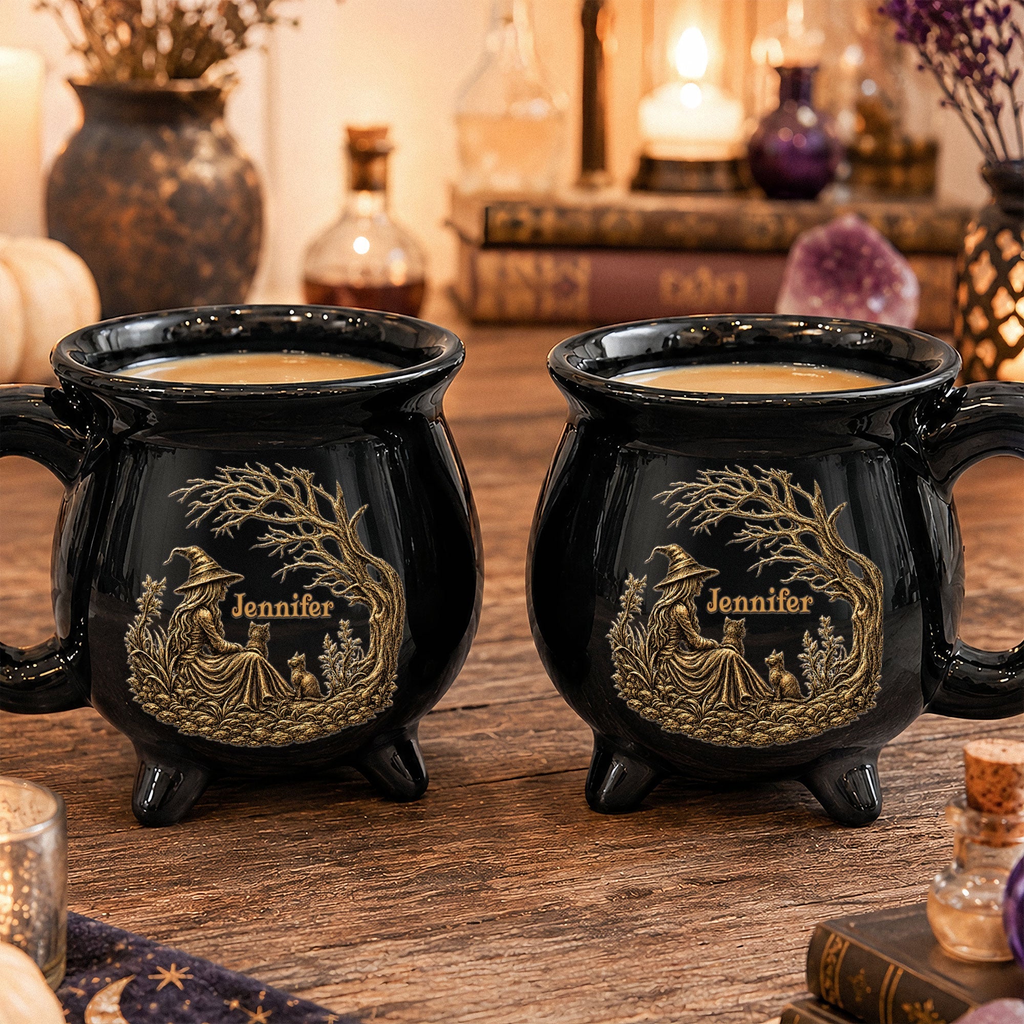 Custom Witch Vintage Witchcraft Faux Pattern Personalized Mug_2
