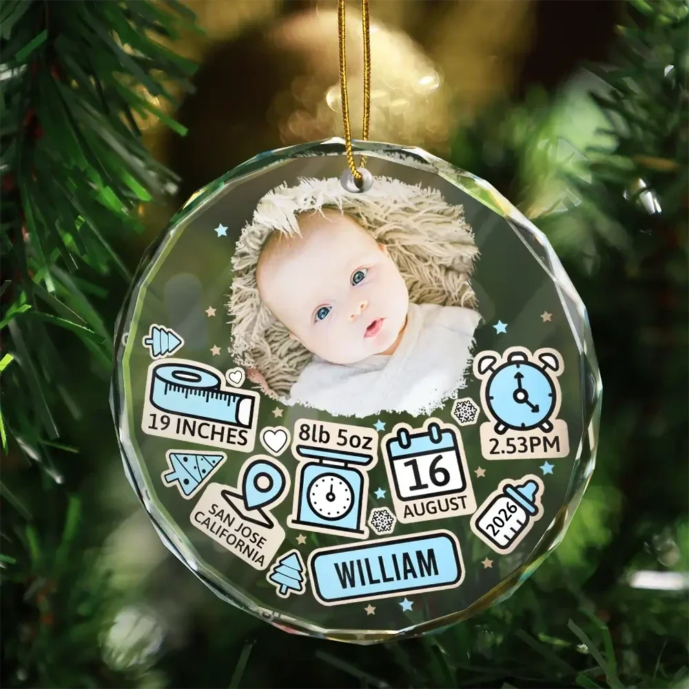 CustomPhotoBabyFirstChristmas PersonalizedCircleGlassOrnament AT1383 CIN2748 MK 2