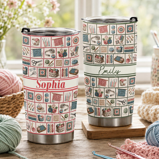 Custom Monogram, Name Gift For Knitting, Crocheting Lovers - Personalized Tumbler