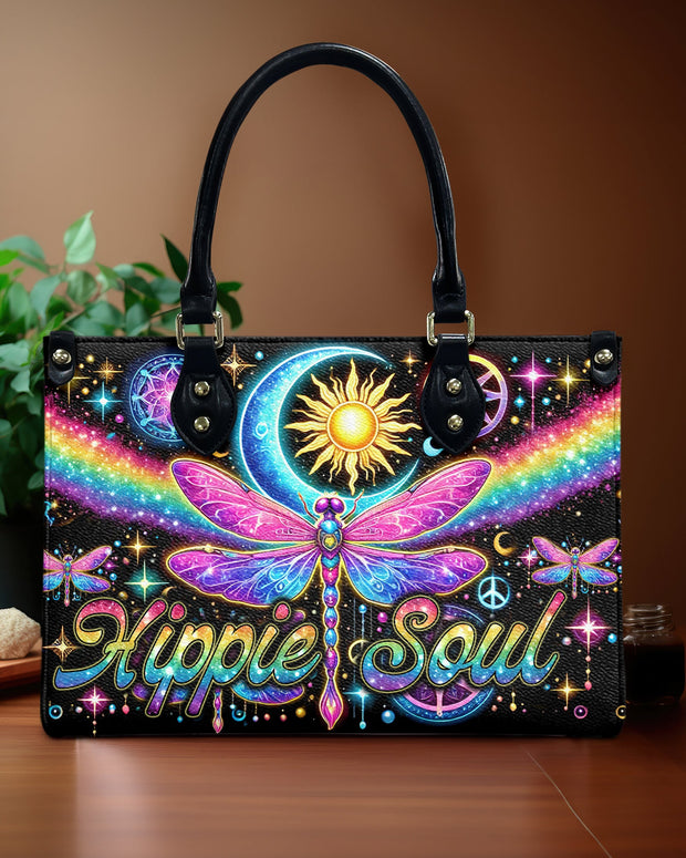 Custom Name Hippie Soul Celestial Dragonfly - Personalized Leather Bag - Gift for Women