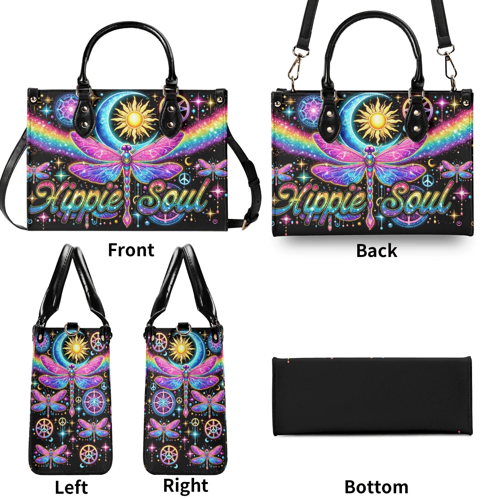 Custome Name Hippie Soul Celestial Dragonfly Personalized Leather Bag Gift for Women _7_ 8bCHW