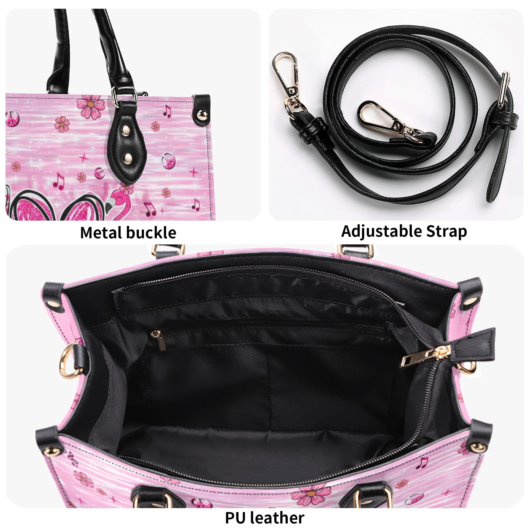 Custome Name Peace Love Flamingos Personalized Pink Leather Bag Gift for Women _11_ Oribc