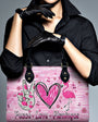 Custome Name Peace Love Flamingos Personalized Pink Leather Bag Gift for Women _12_ frs3P