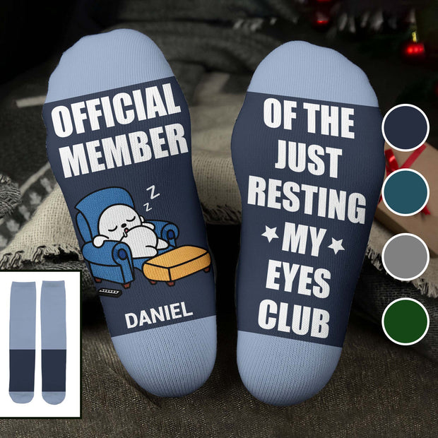 Official Member Of The Just Resting My Eyes Club - Personalized Crew Socks - Gift For Him