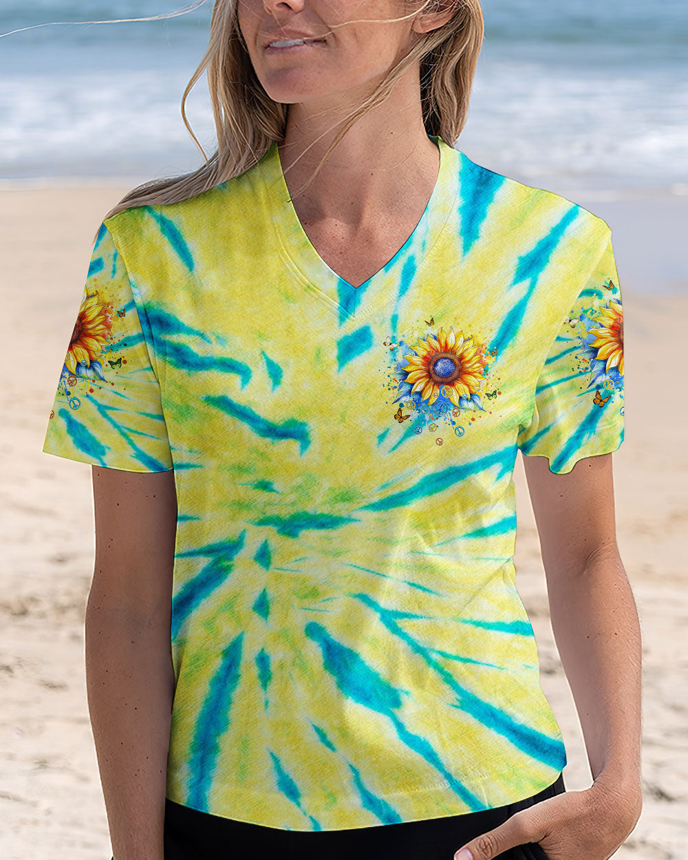 Desert Highway Cool Wind in My Hair Sunflower Peace Signs Tie Dye AOP Shirts _11_ CCUWj