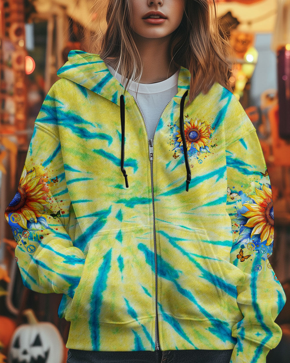 Desert Highway Cool Wind in My Hair Sunflower Peace Signs Tie Dye AOP Shirts _4_ obnuw