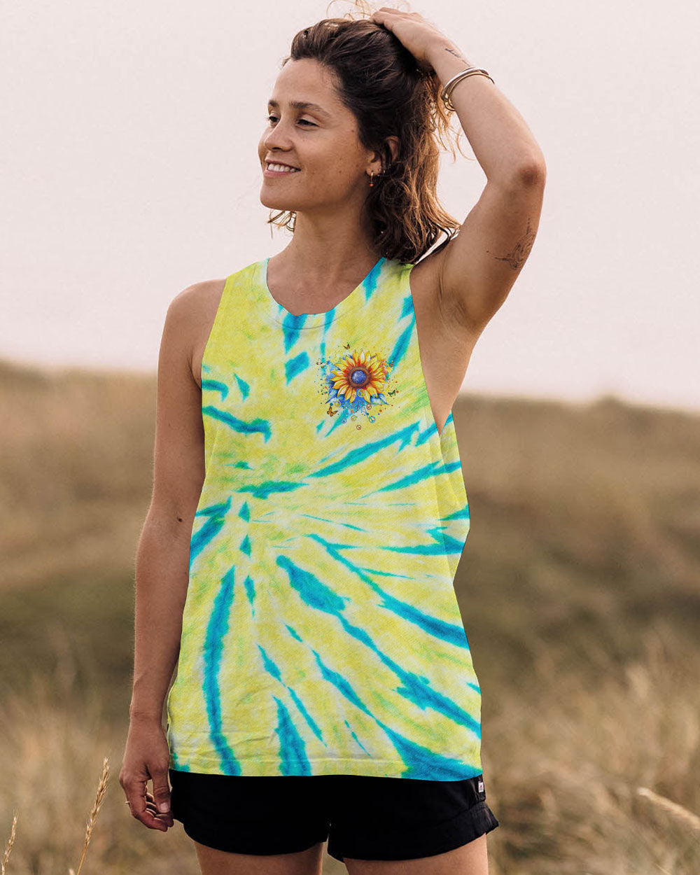 Desert Highway Cool Wind in My Hair Sunflower Peace Signs Tie Dye AOP Shirts _6_ VTdzR