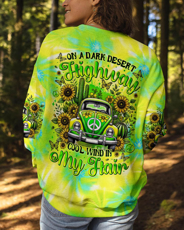 Desert Highway Cool Wind in My Hair - Tie Dye Green Car and Sunflower - AOP Shirts