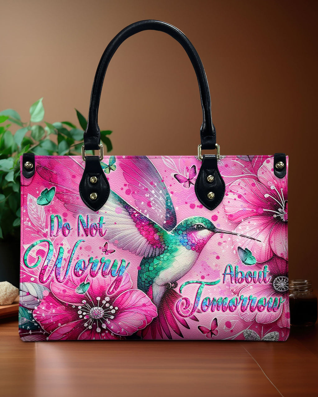 Do Not Worry About Tomorrow Hummingbird Pink Floral Hippie Leather Bag _1_ BXlVp