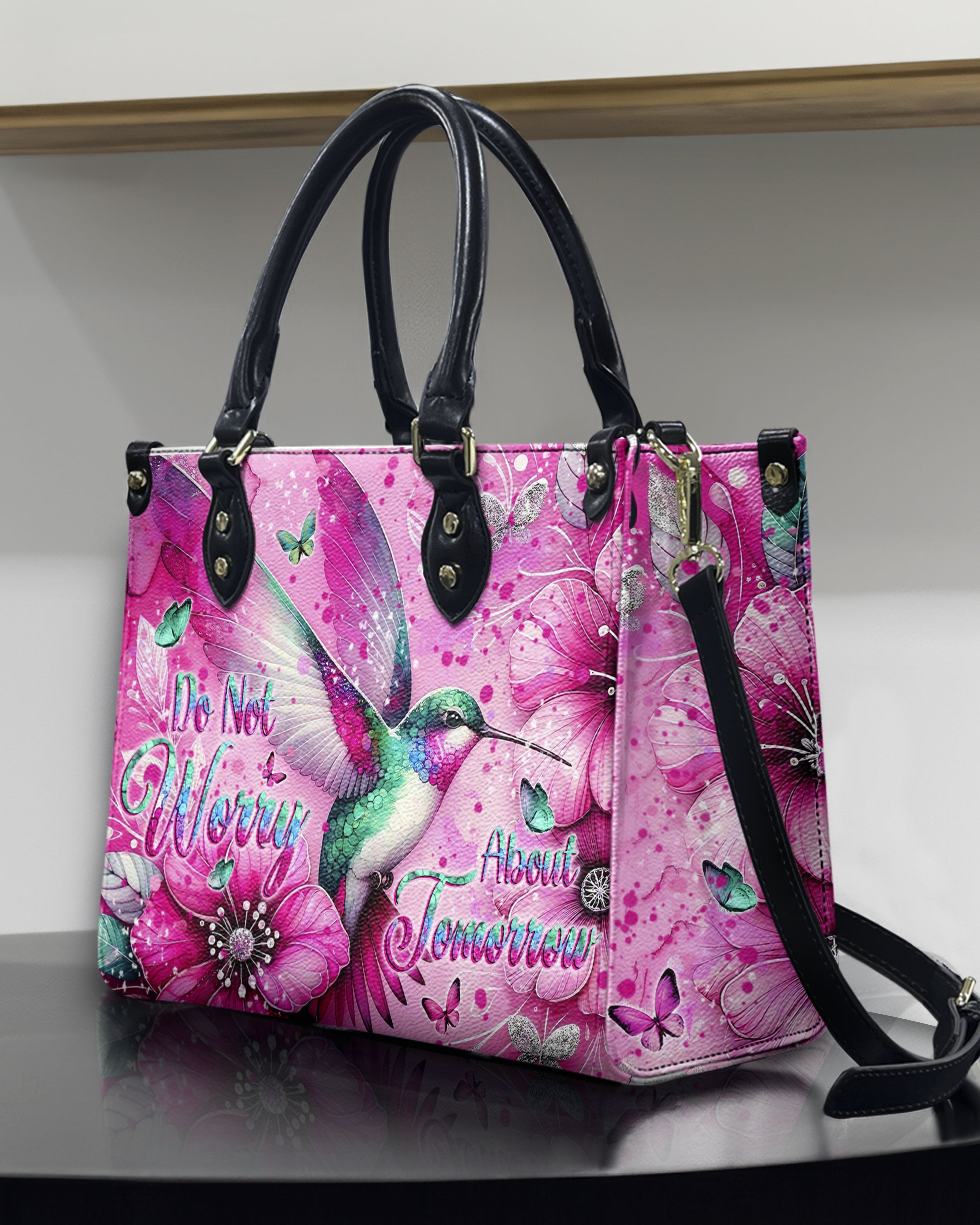 Do Not Worry About Tomorrow Hummingbird Pink Floral Hippie Leather Bag _9_ r6fuK
