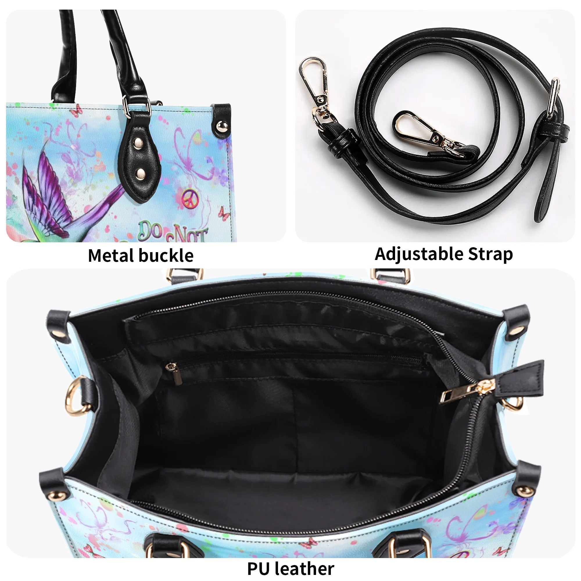 Do Not Worry About Tomorrow Hummingbird with Peace Flower Hippie Leather Bag _4_ 1QVEM