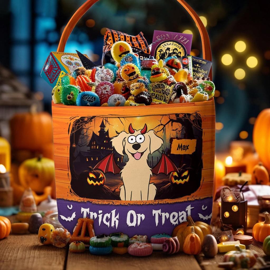 Dog Halloween Trick Or Treat Bag Personalized Halloween Spooky Basket_1