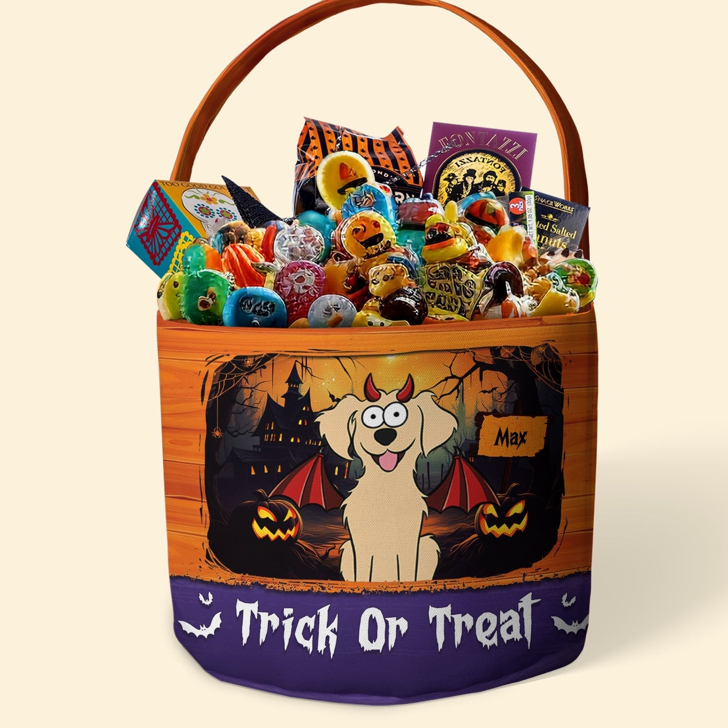 Dog Halloween Trick Or Treat Bag Personalized Halloween Spooky Basket_3