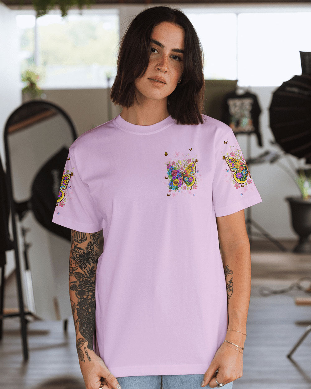 Don_E2_80_99t Be Afraid to Transform Butterfly Floral Inspirational Graphic for Women AOP Shirts _13_ 45dPs