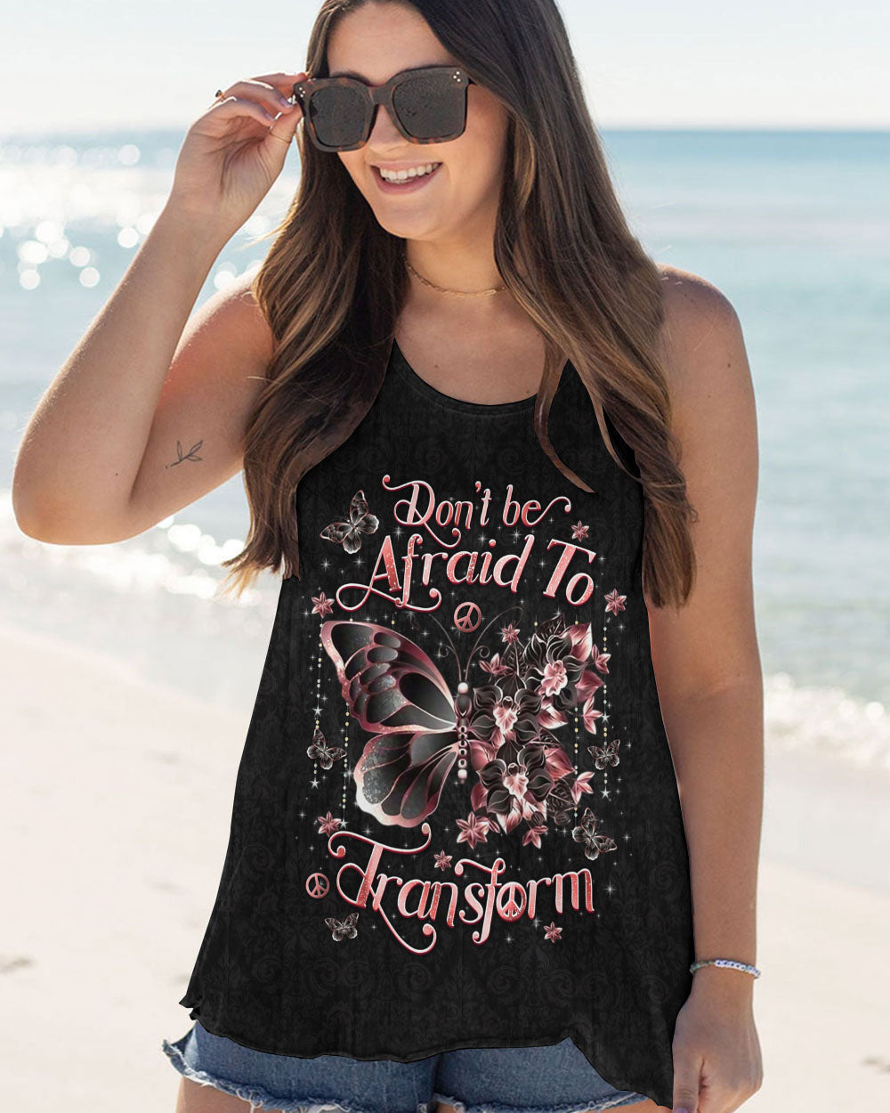 Don_E2_80_99t Be Afraid to Transform Peace Pink Butterfly Floral Graphic AOP Shirts _6_ okpN5