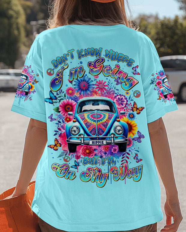 Don?t Know Where I?m Going But I?m On My Way - Hippie VW Bug and Flower - AOP Shirts