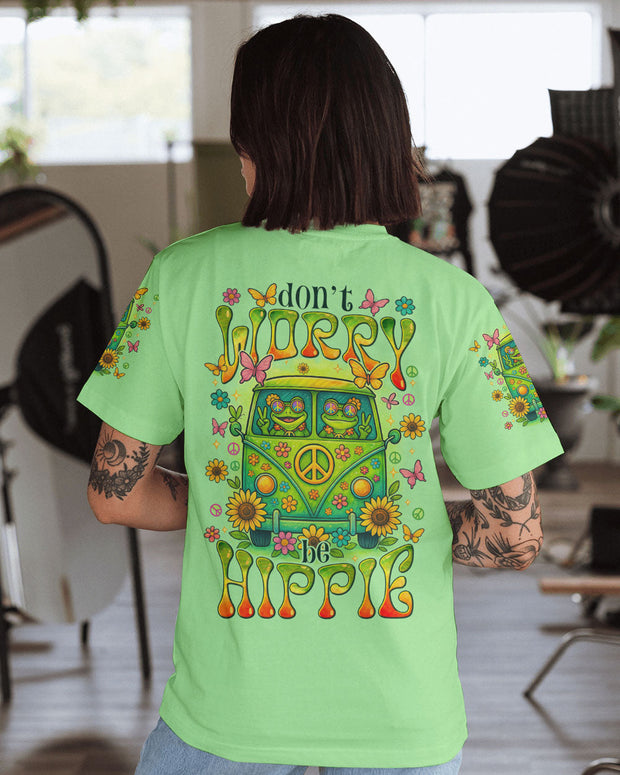 Don?t Worry Be Hippie - Cute Frog Retro Van Graphic Tee for Hippie Women - AOP Shirts